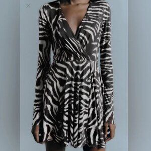 ZARA Zebra Print Long Sleeve Mini Dress | Size S